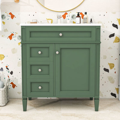 Contemporary Freestanding Single Bathroom Vanity Cabinet with Ceramic Sink and Ample Storage