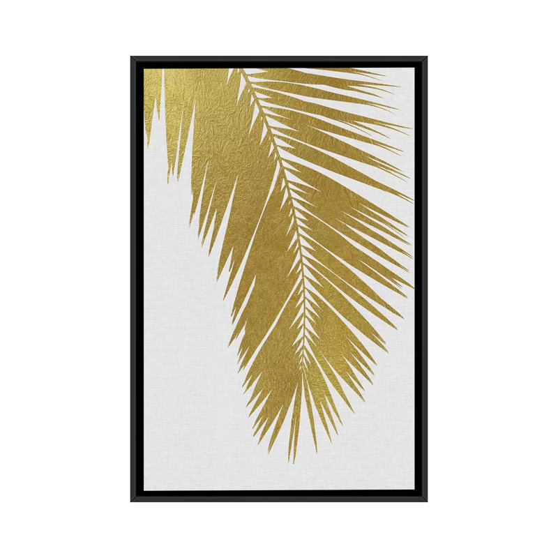 «Palm Leaf I Gold», estampe numérique sur toile tendue avec châssis, H 26 po x l 18 po x P 1,5 po, Toile avec cadre noir