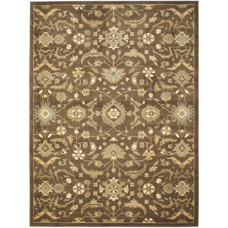 Tapis brun / vert tissé à la machine 80% polyester, 20% coton Lauren Ralph Lauren Adyson, Rectangle 9 pi 6 po x 13 pi