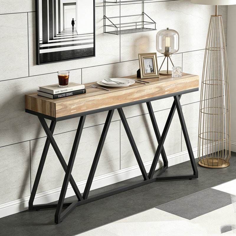 Farmhouse Console Table Sofa Table Wood Entryway Table, Natural