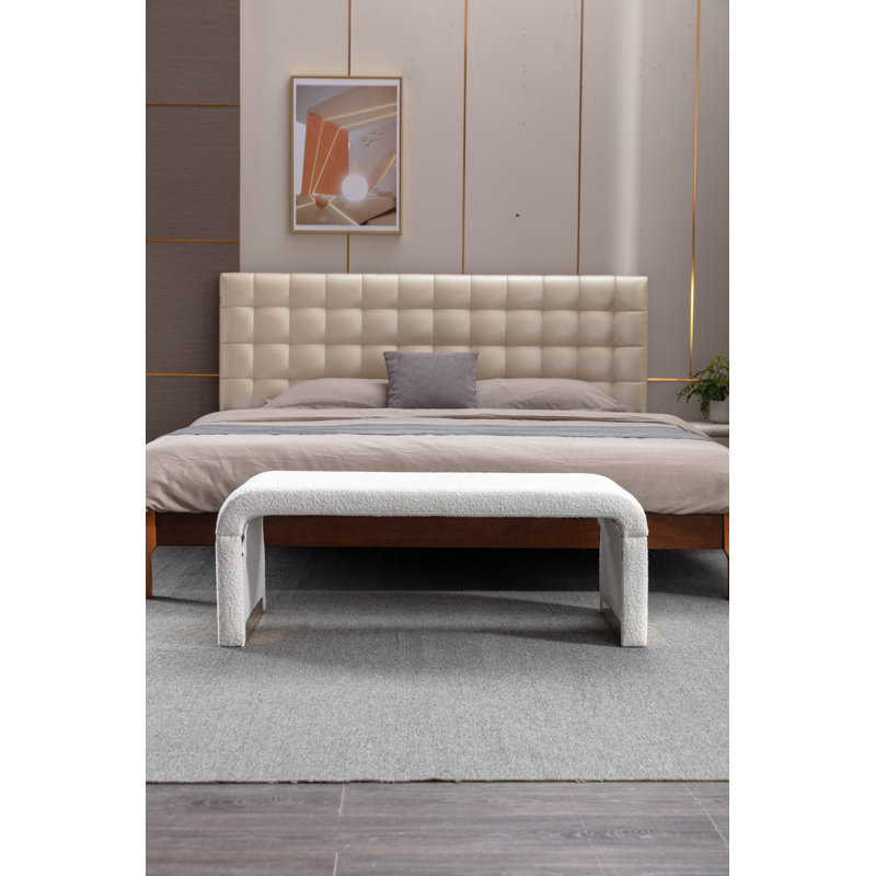Dant Boucle Fabric Upholstered Bench Ottoman, Dark Blue