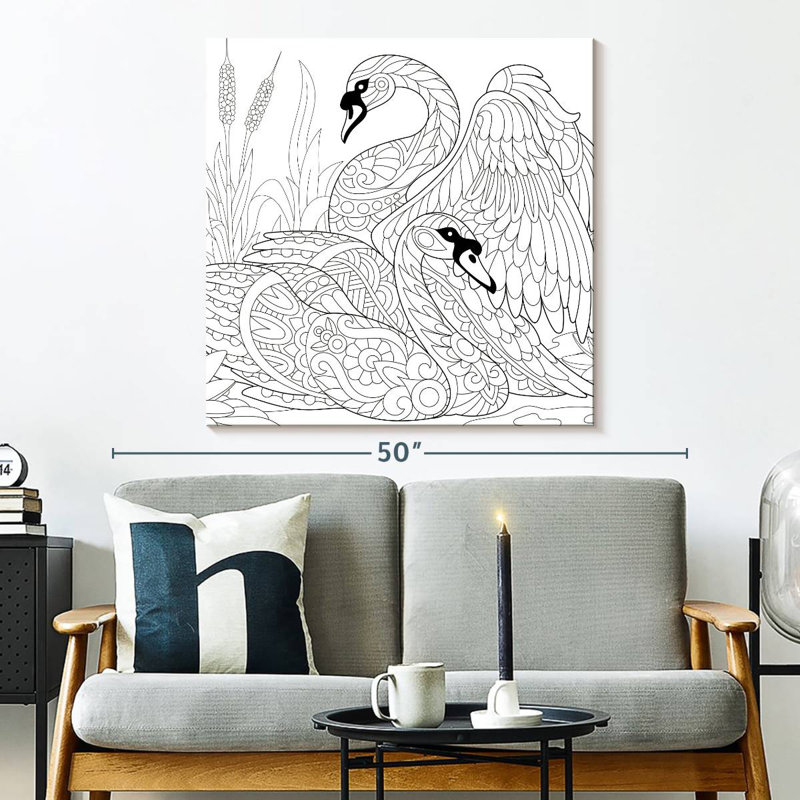 Crowle Zentangle Swans, H 33 po x l 33 po