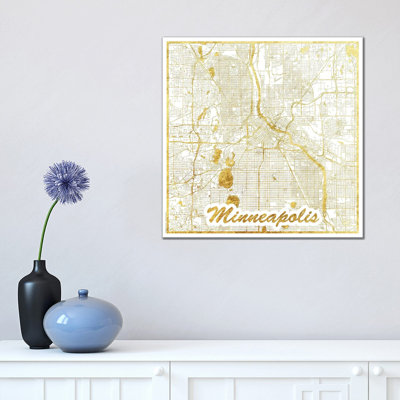Minneapolis Gold Leaf Urban Blueprint Map 1 Piece Wrapped Canvas Wall Art