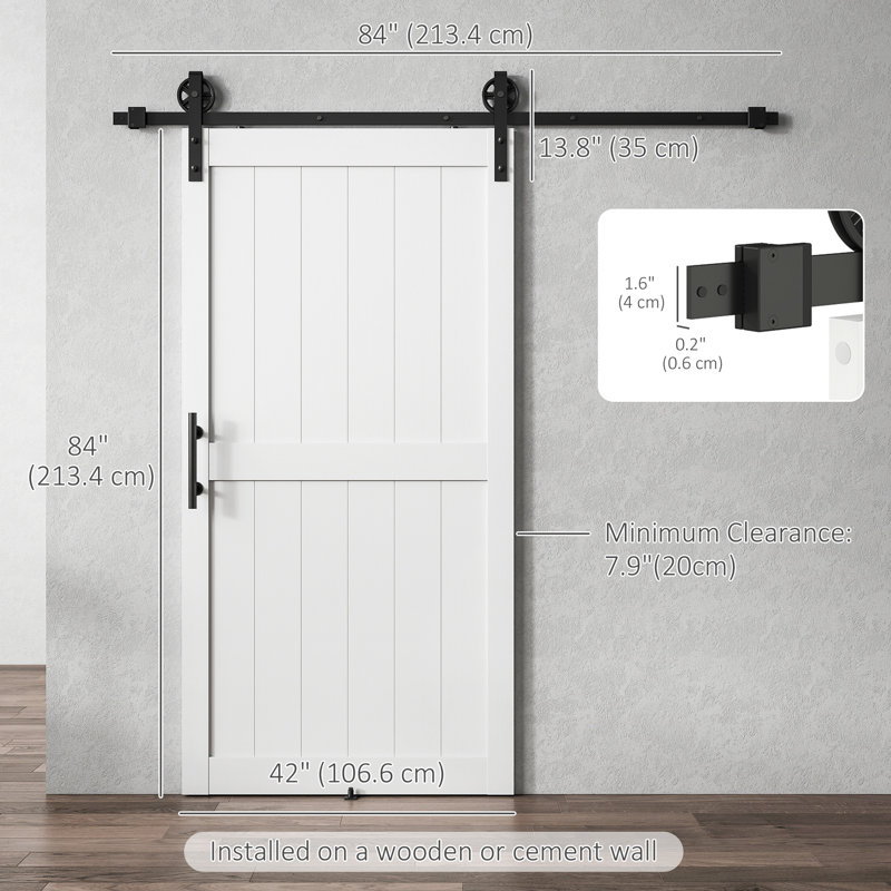 Porte de grange coulissante avec trousse de quincaillerie, imperméable, blanche, 42 po x 84 po