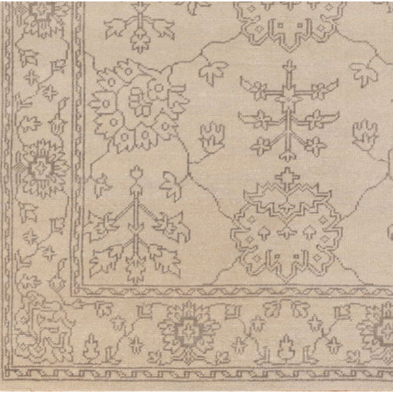 Tapis beige en laine noué à la main par Matthieu, Rectangle 3 pi 9 po x 5 pi 9 po
