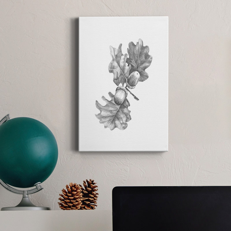 Feuille de chêne croquis au crayon II - impression sur toile tendue, H 12 po x l 8 po x P 1 po