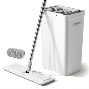 Ensemble de vadrouille et seau JOYMOOP pour usage domestique et commercial, vadrouilles pour le nettoyage des sols et des murs, longues poignées, utilisation sur sol mouillé et sec - comprend 8 tampons à vadrouille en microfibre