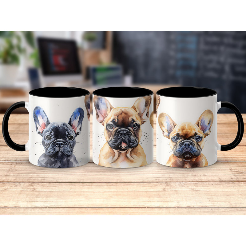 French Bulldog Watercolor Design 11oz Coffee Mug, 2, Black