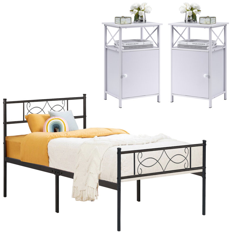 Ensemble de chambre à coucher en métal Alsa, Blanc, Simple