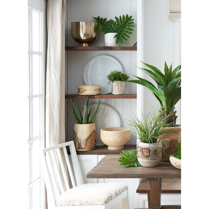 Vase de table en bois d’intérieur/d’extérieur beige/brun Naumann, H 9,5 po x l 9 po x P 9 po