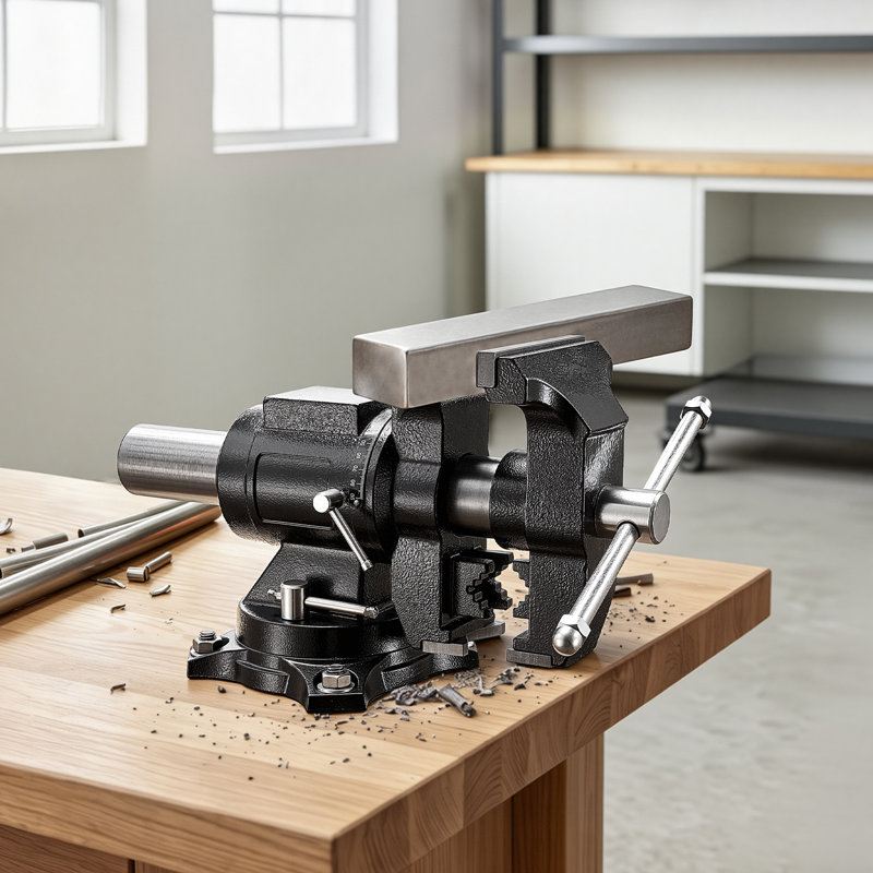 Étau de banc robuste, largeur de mâchoire de 5,5 po, étau de banc pivotant double pivotant à 360 °, base pivotante verrouillable à 360 °, profondeur de gorge de 2,76 po, ouverture de mâchoire maximale de 5 po, pour couper des tuyaux