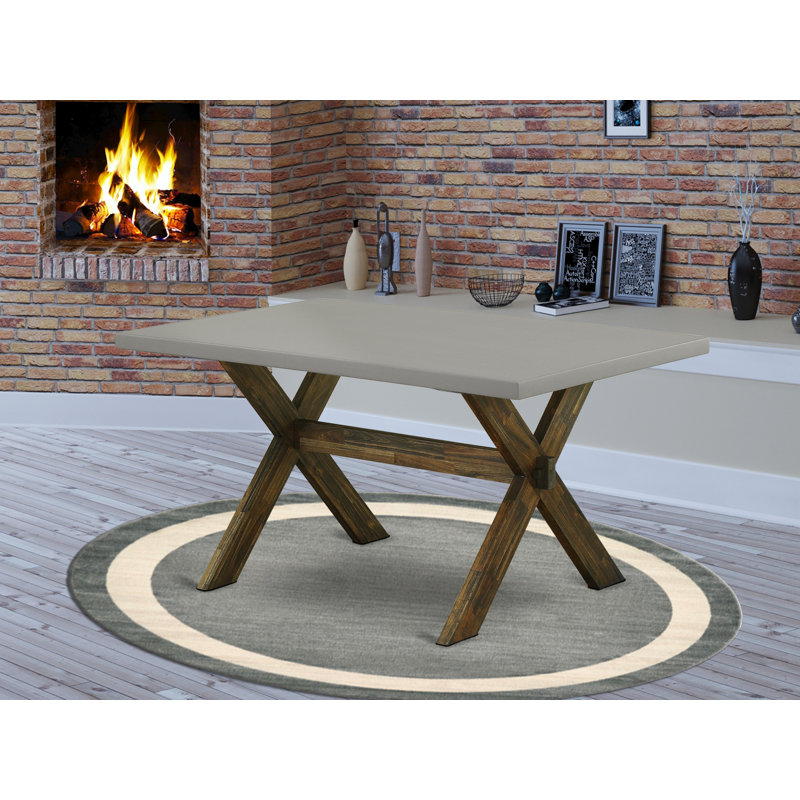 X-Style Dining Room Table - a Rectangle Solid Wood Table Top with Stylish Legs, Distressed Jacobean, 60" L x 36" W, Cement