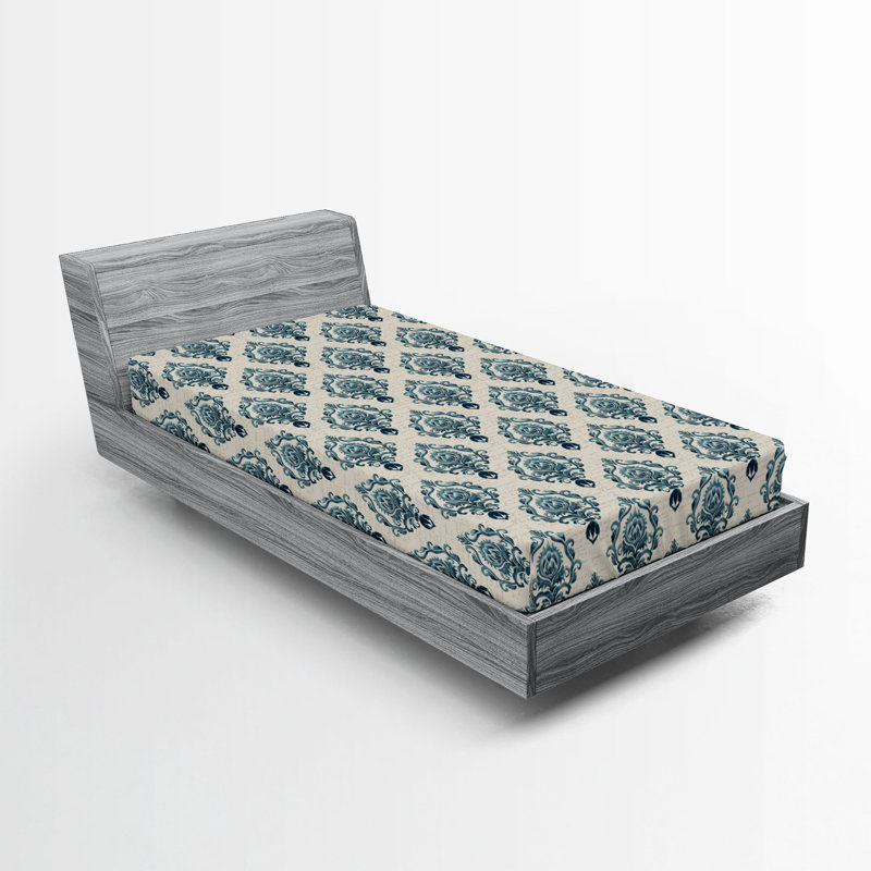 Drap-housse rustique Ambesonne, Brun clair, bleu pétrole / floral, Drap-housse simple TG