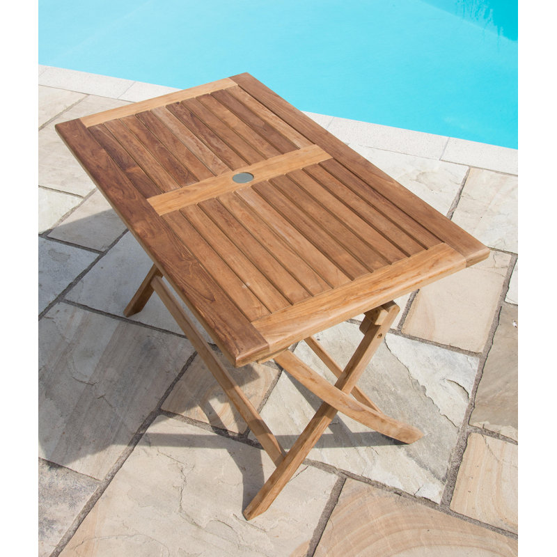 Deseret Rectangular Teak Solid Wood Outdoor with Umbrella Hole Dining Table - 120 cm W 70 cm D