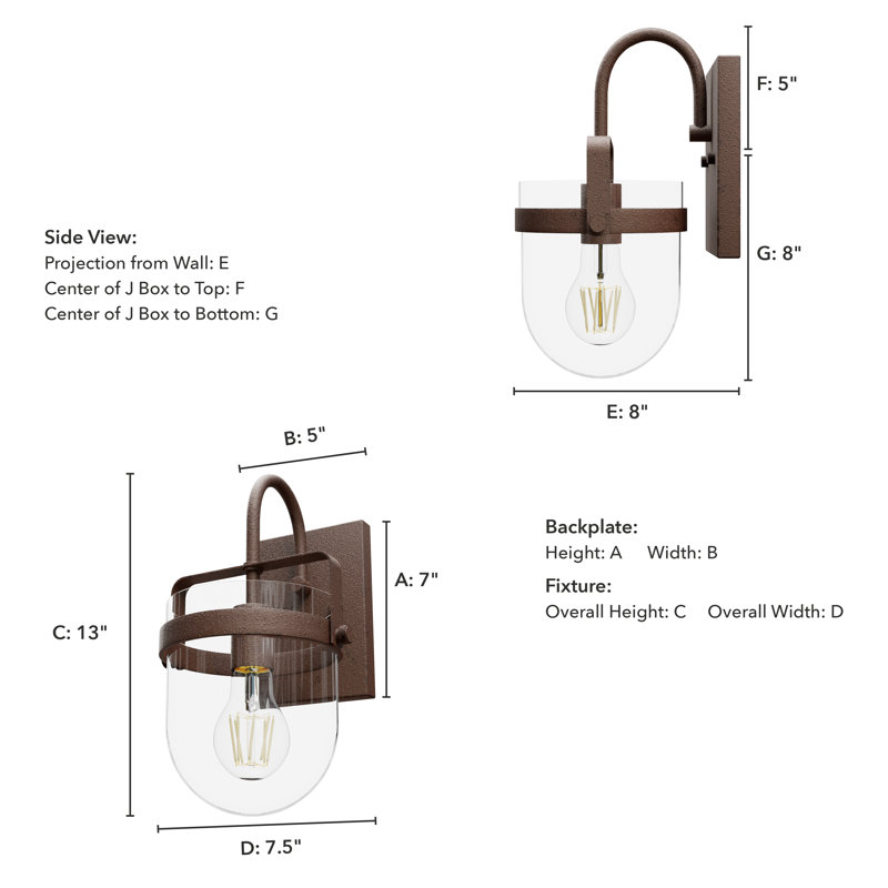  Aluminum Armed Sconce, Textured Rust