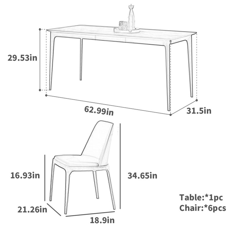 6 - Person Four Leg Dining Set, 29.53"H x 62.99"L x 31.5"W