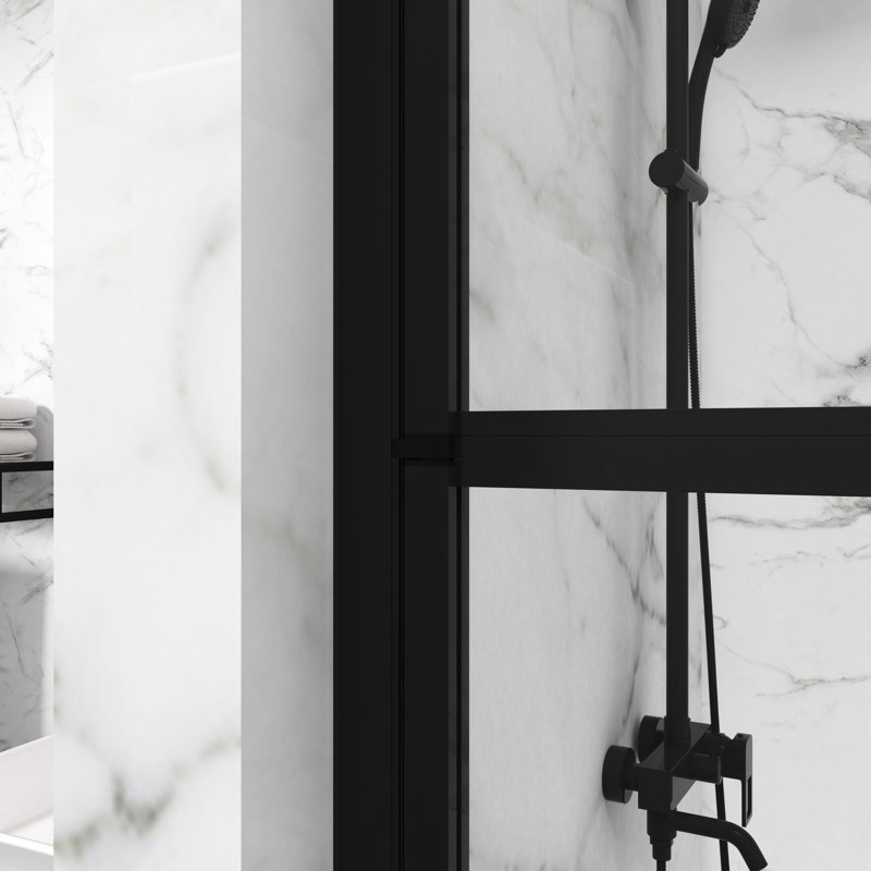 Black 180 Pivot Shower Screen Door, 55"X31.5", Tempered Glass, Superior Quality 55" Height X 31.5" Wide, Exquisite Glass Panel
