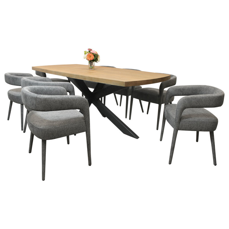 Ensemble 9 pièces Logan avec table de salle à manger 82 po et 8 chaises d'appoint Galway gris foncé
