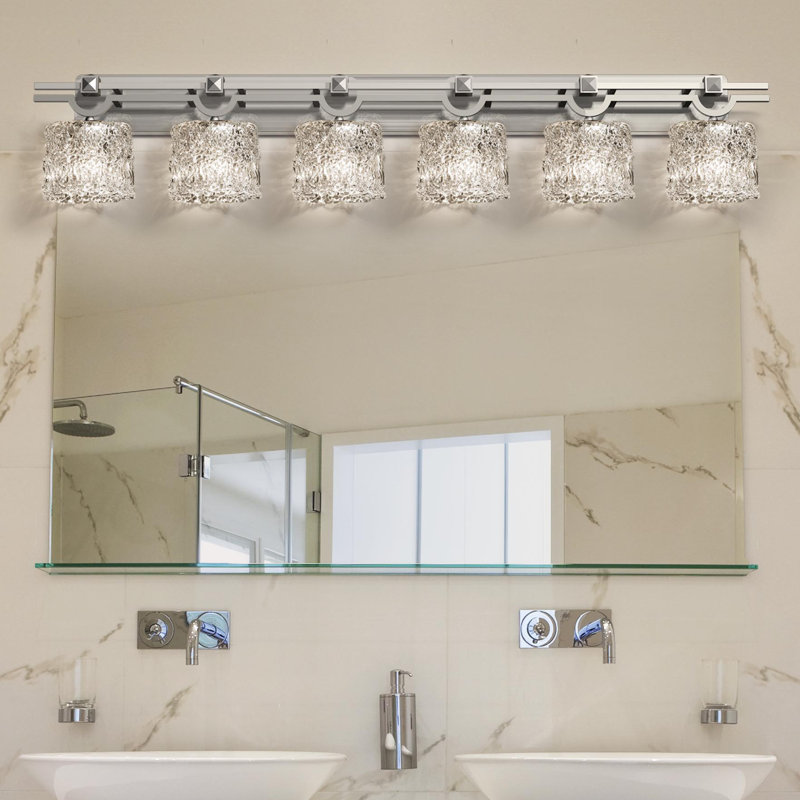 Barre d'éclairage de salle de bain 6 lumières Leroux, Nickel brossé