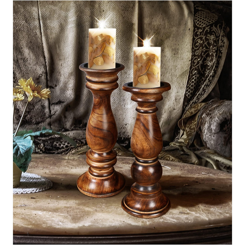 Bougeoirs en bois brûlé, ensemble de 2, Burnt wood