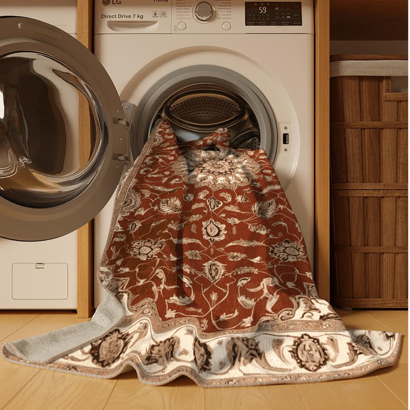 Tapis brun lavable à la machine, Rond 8 pi
