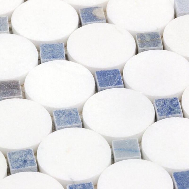 Kinetic 1x2 Circles Polished Thassos and Carrara Marble Mosaic Tile