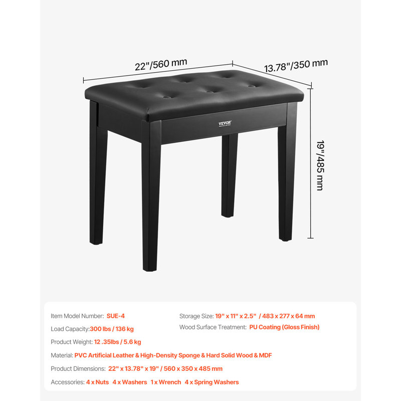 Tabouret de bibliothèque en bois Duet, H 19 po x l 22 po x P 13,78 po