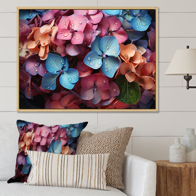 «Pink Blue Hydrangea Collage Of Natures» sur impression sur toile