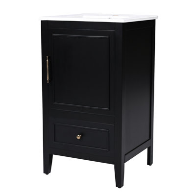 Meuble-lavabo de salle de bain avec évier 20 po - noir, armoire de style moderne, patins réglables, eau, teinture, poids de l'ensemble de 88,18 lb, bois véritable et planches, trop-plein intégré en céramique, tiroir, H 34,4 po