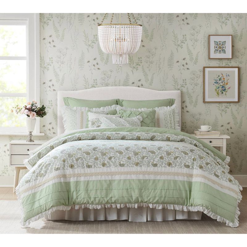Édredon 9 très grand, thème floral en coton, sauge