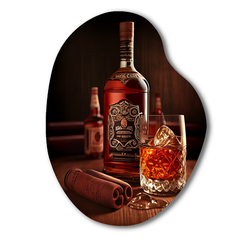 Whisky avec cigares I - décoration murale asymétrique en métal, forme irrégulière, H 38 po x l 28 po