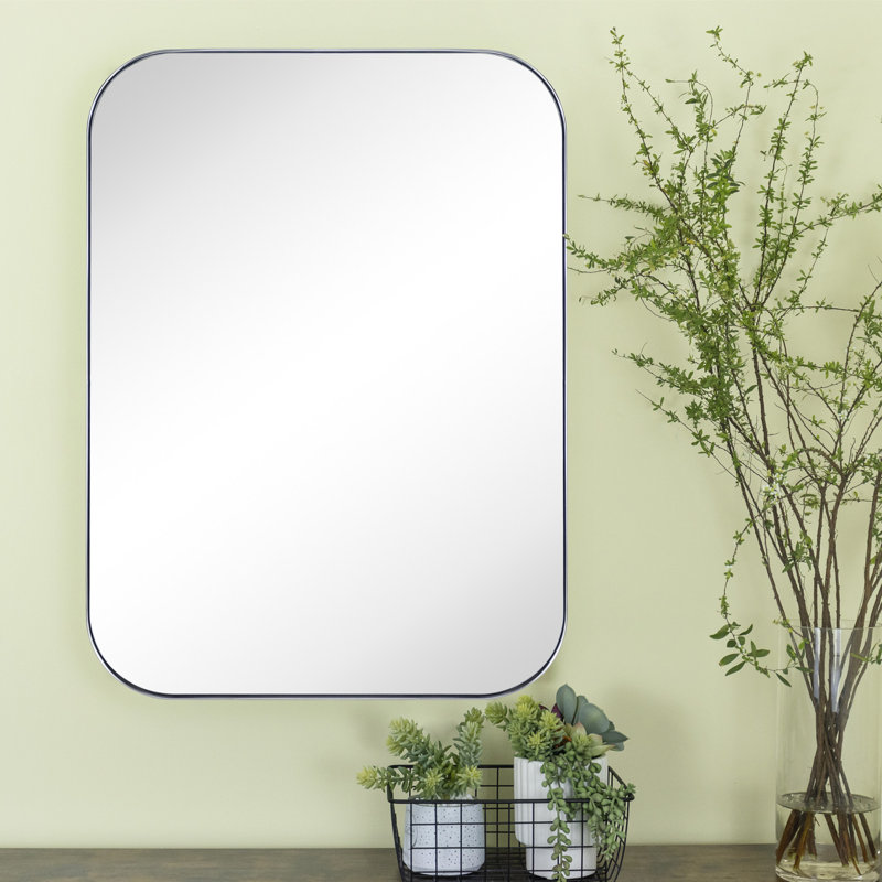 Josilyn Mid-Century Modern Chic Metal Rounded Wall Mirrors, Chrome, 30" x 22"