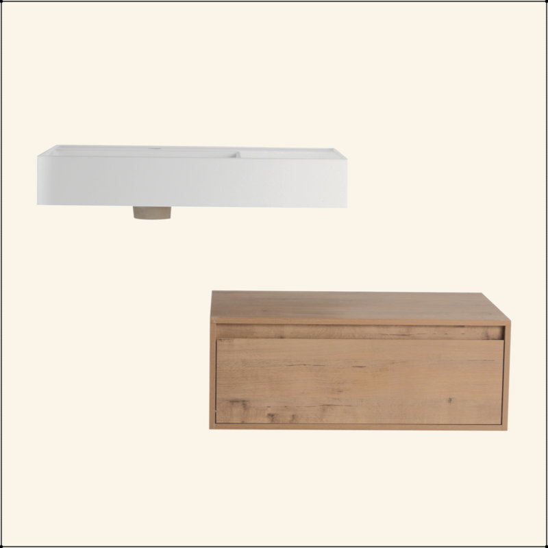 Meuble-lavabo mural de 30 po avec lavabo en résine, tiroir à fermeture en douceur et fixation à flotteur