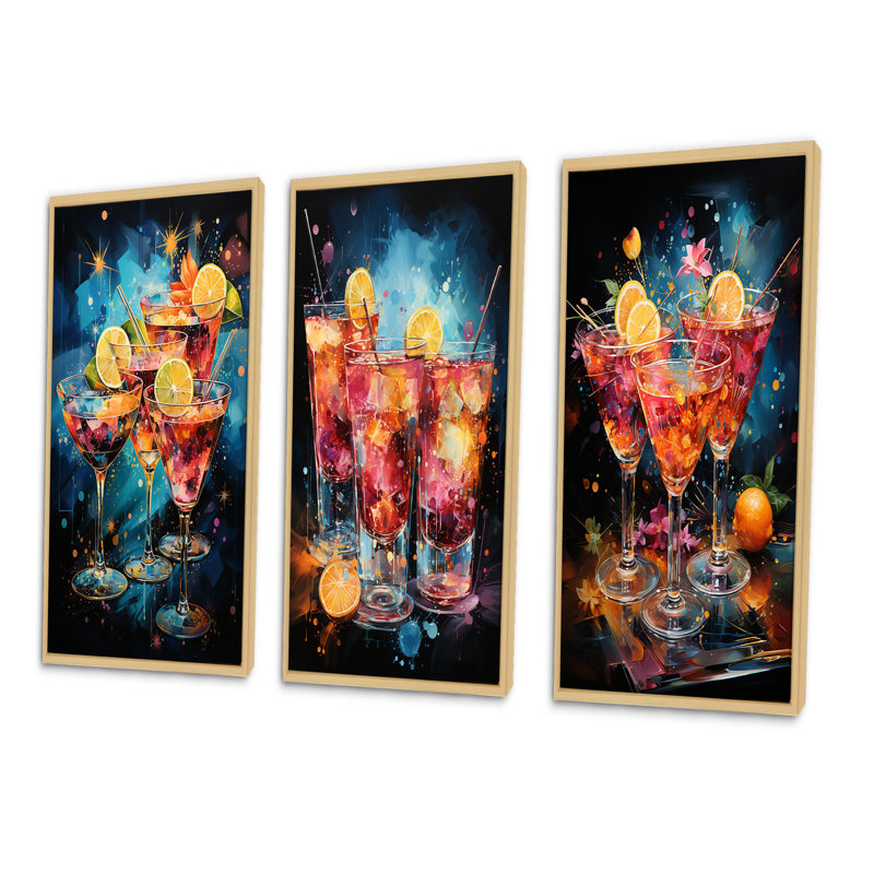 "Cocktail Confetti" 3 pièces, Encadré naturel, H 32 po x l 48 po