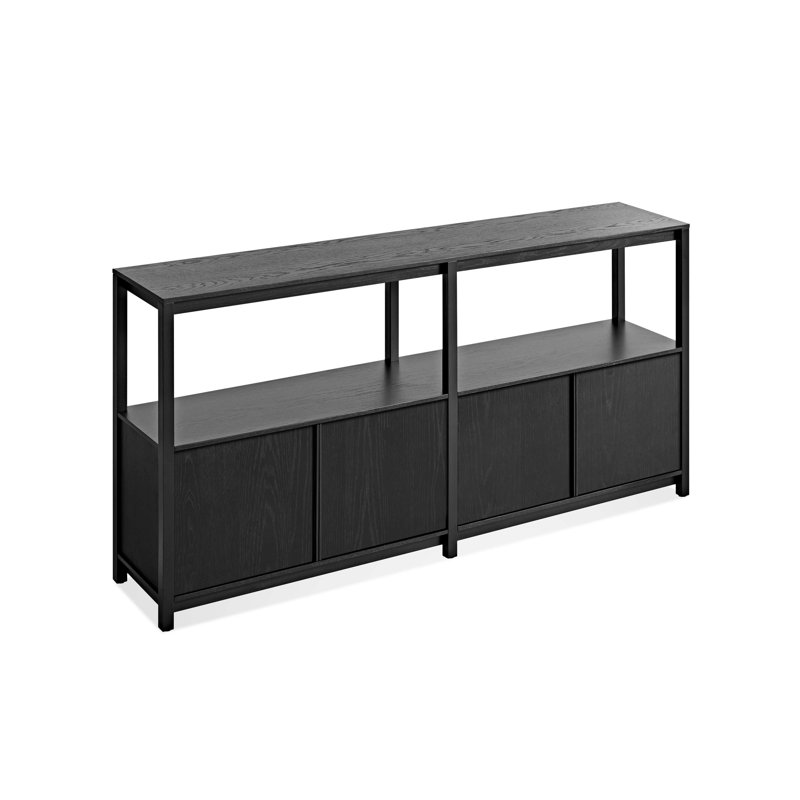Open Plan Low Bookcase with Storage, Black on Oak, (2 Sheves) 33" H x 68" W x 13" D