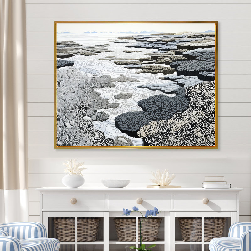 " Gray Abstract Landscape ", Gold Floater Framed, 16" H x 32" W x 1" D