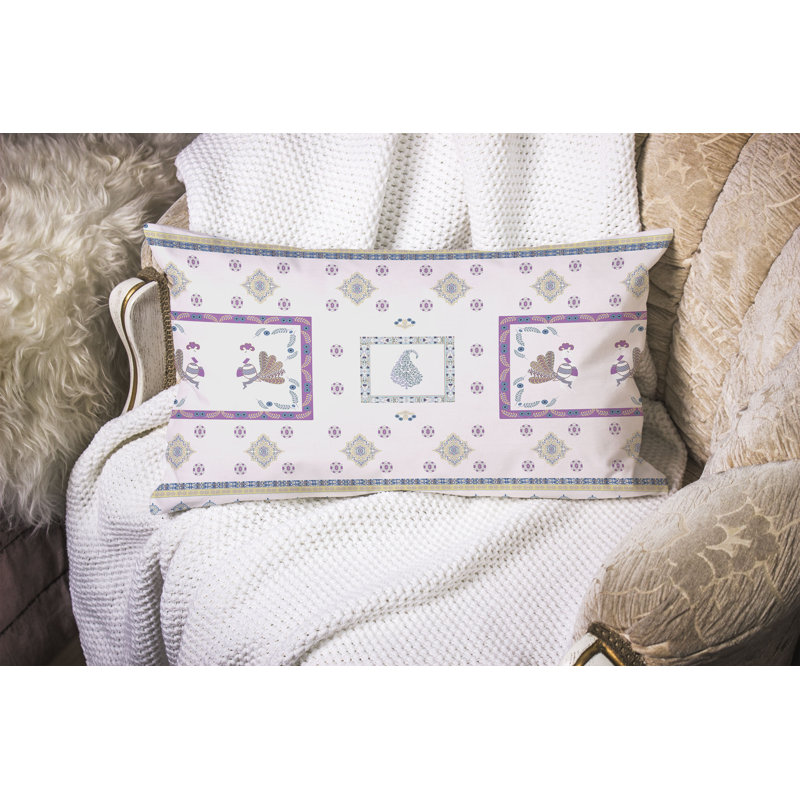 Wildflower Peacock  Rectangular Throw Pillow, Yellow/Pink