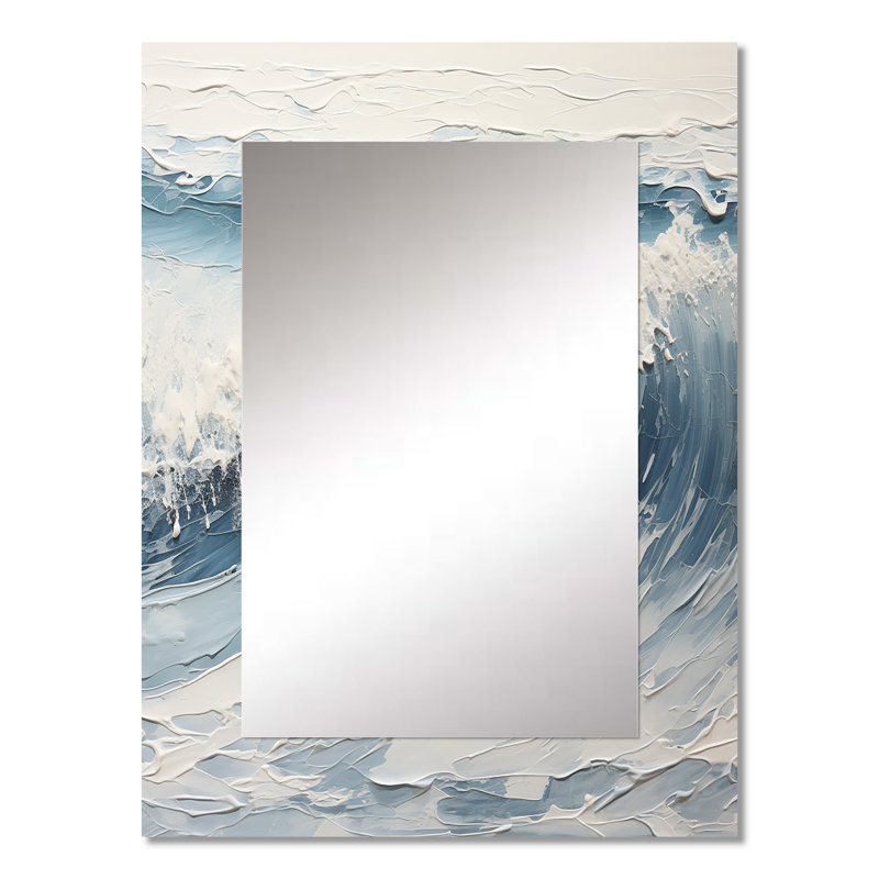 Soft Color Minimal Beach Wave II - miroir mural de plage, miroir décoratif noir, impression d'art en métal, 32 po x 24 po