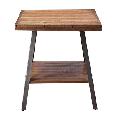 Rustic Weathered Oak And Sandy Black End Tables With Shelf, 2 - Home Decoration Element Feature Table Shelf Vintage