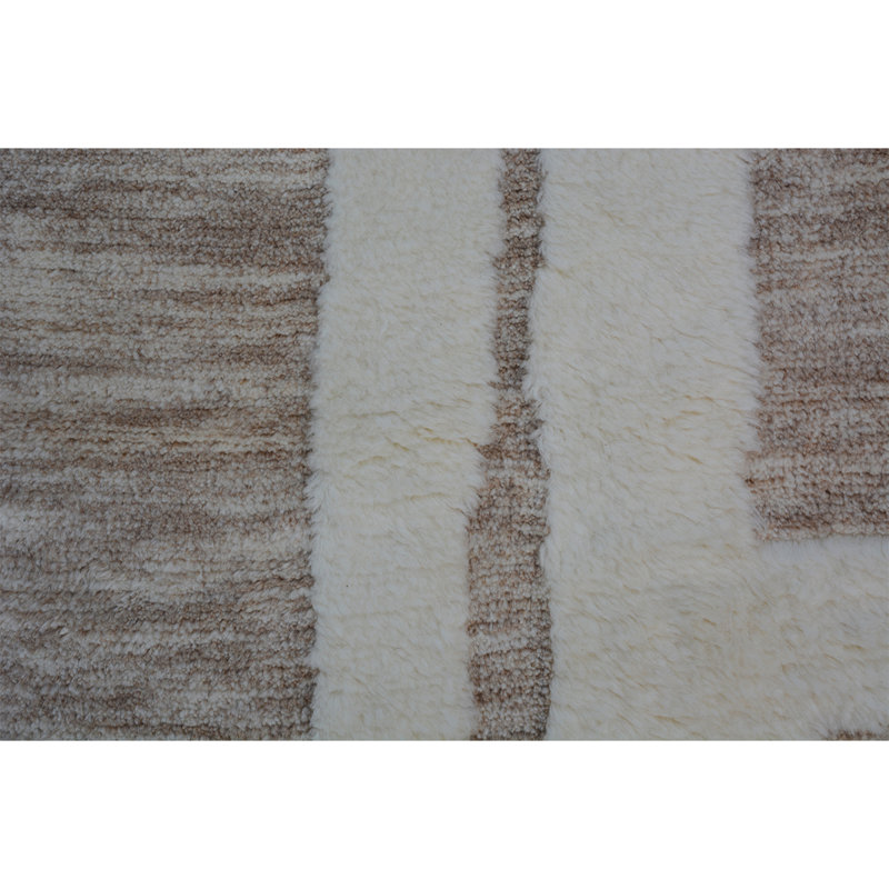 Hand Knotted Wool Abstract Area Rug in Ivory, Rectangle 6' x 9'