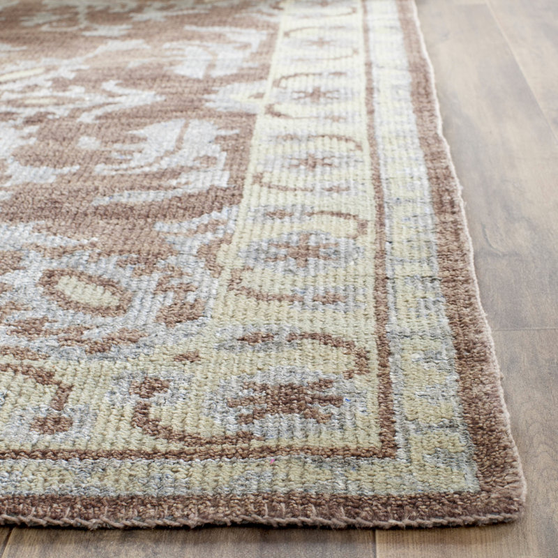 Tapis floral ivoire / brun en laine / viscose / coton Dewart Stone Wash, Rectangle 8 pi x 10 pi