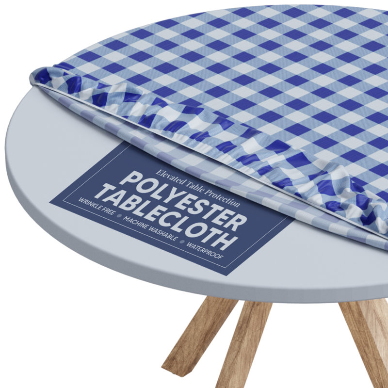 Tablecloth Of Polyester- Fitted With Elastic, Water Proof, Washable, Fits For Table, Checked Design By Sorfey., Blue