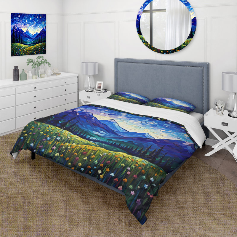 Vangogh Starry Night Over The Mountains - Vangogh Duvet Cover Set, Twin Duvet Cover + 1 Standard Sham