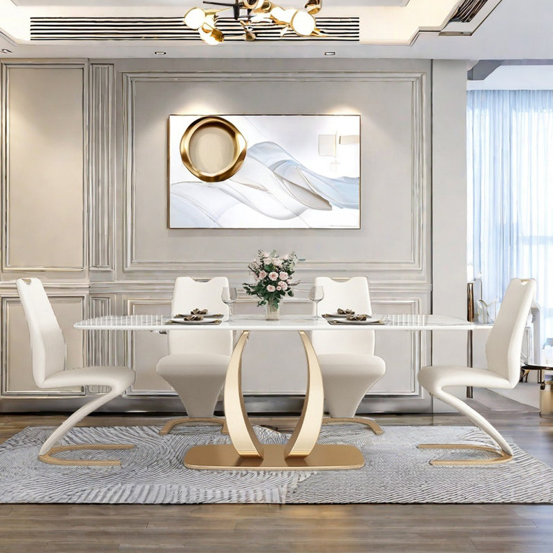 Modern simple luxury rectangular dining table sets, 29.5''H x 63''L x 35.4''W