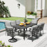 Ensemble de salle à manger de patio en métal noir 9 pièces avec table rectangulaire, 2 chaises pivotantes et coussins gris Maynard