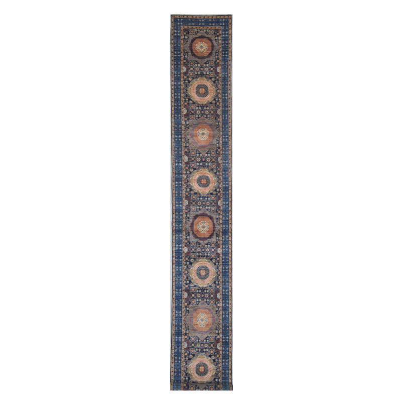 Hand Knotted Wool Area Rug in Navy And Blue