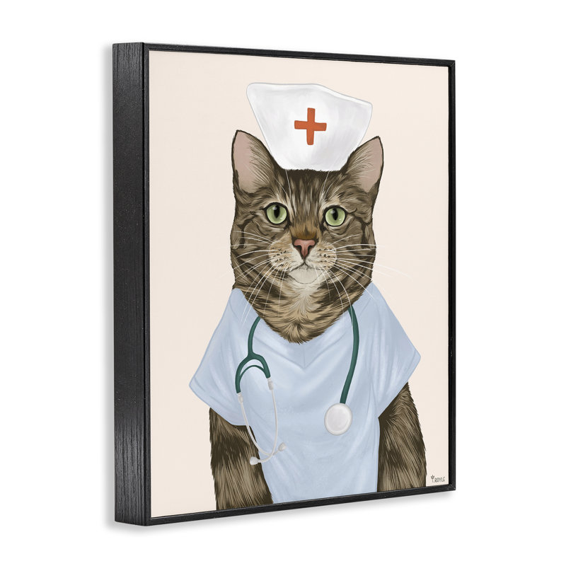 «Nurse Doctor Cat», art de la giclée encadrée par Tara Royle, Giclée encadrée noir minuit, H 14 po x l 11 po