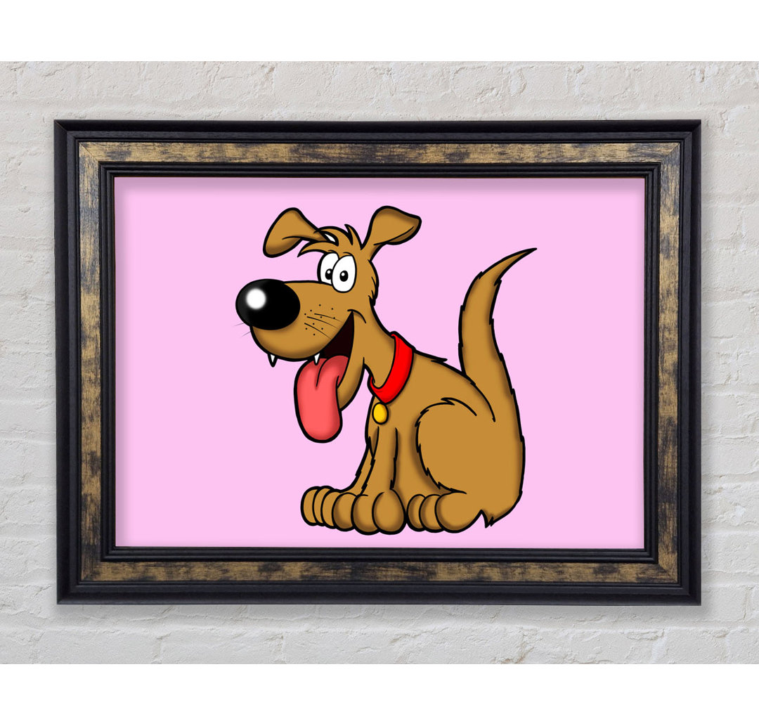 Happy Dog Cartoon With Tongue Out Pink - Einzelner Bilderrahmen Kunstdrucke