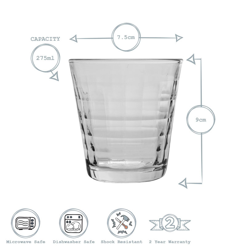 Duralex - Prisme Drinking Glasses - Tumblers for Water, Juice, 275, Clear, 4