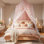 Grand lit à baldaquin avec lumières en forme d'étoile, auvent à deux couches pour le lit, tente de jeu Princess pour chambre de filles, rideau de lit respirant pour les enfants, coin de lecture, lavable à la machine, 40 po x 106 po, rose